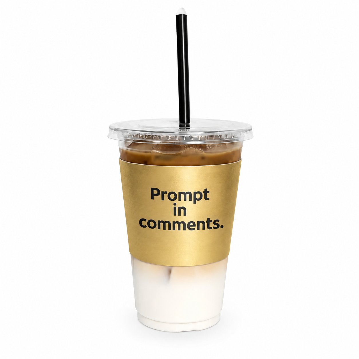 Coffee reference: iced coffee with a gold sleeve