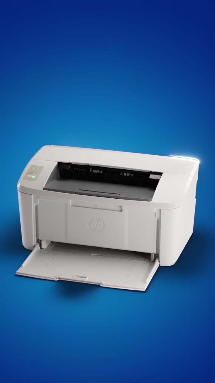 The hero shot: the printer on an electric blue set